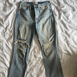 AGOLDE Kelly Distressed High-Rise Straight-Leg Jeans in Light Denim (size 27)